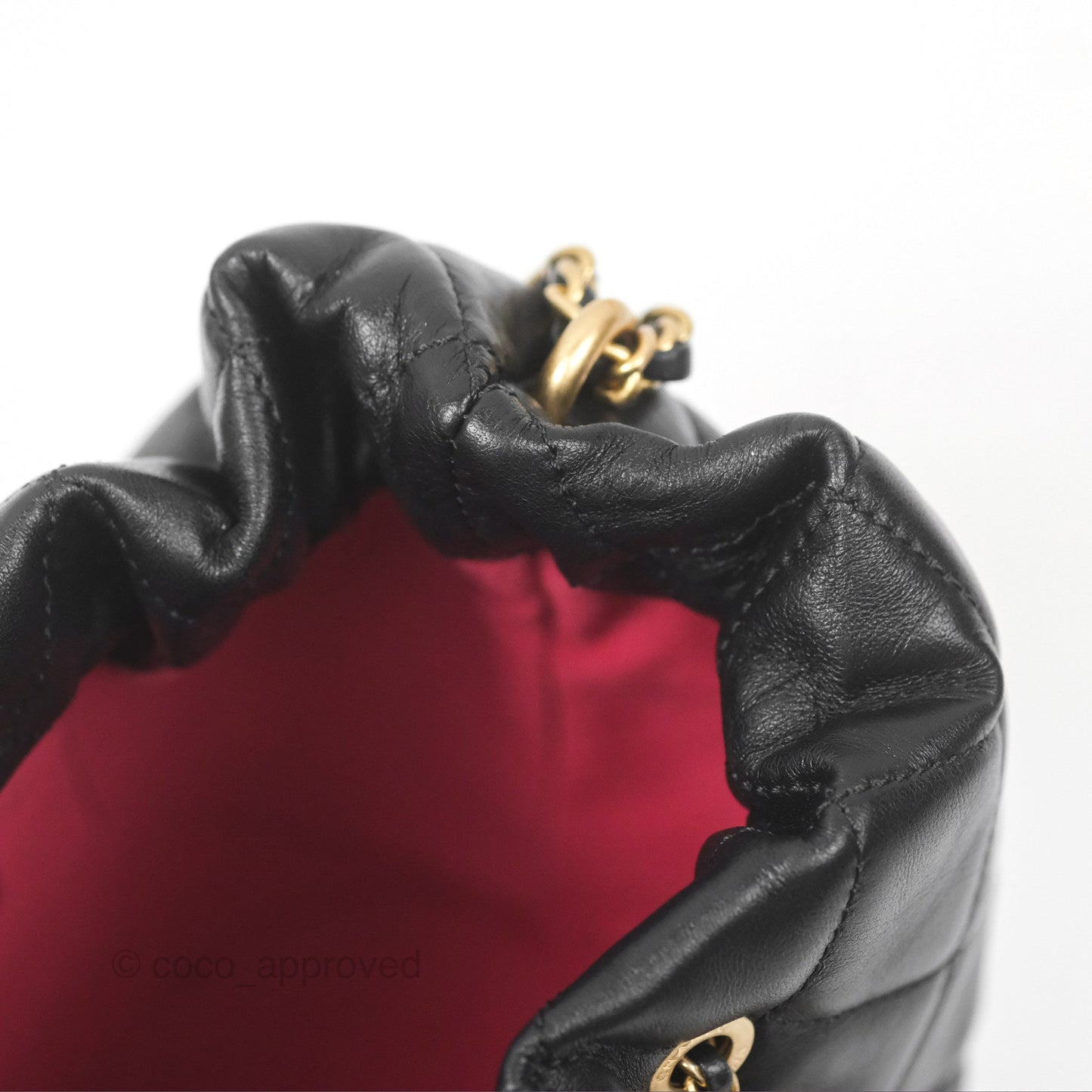 Chanel Quilted My Perfect with Pearl Drawstring Bucket Bag Black Lambskin Aged Gold Hardware