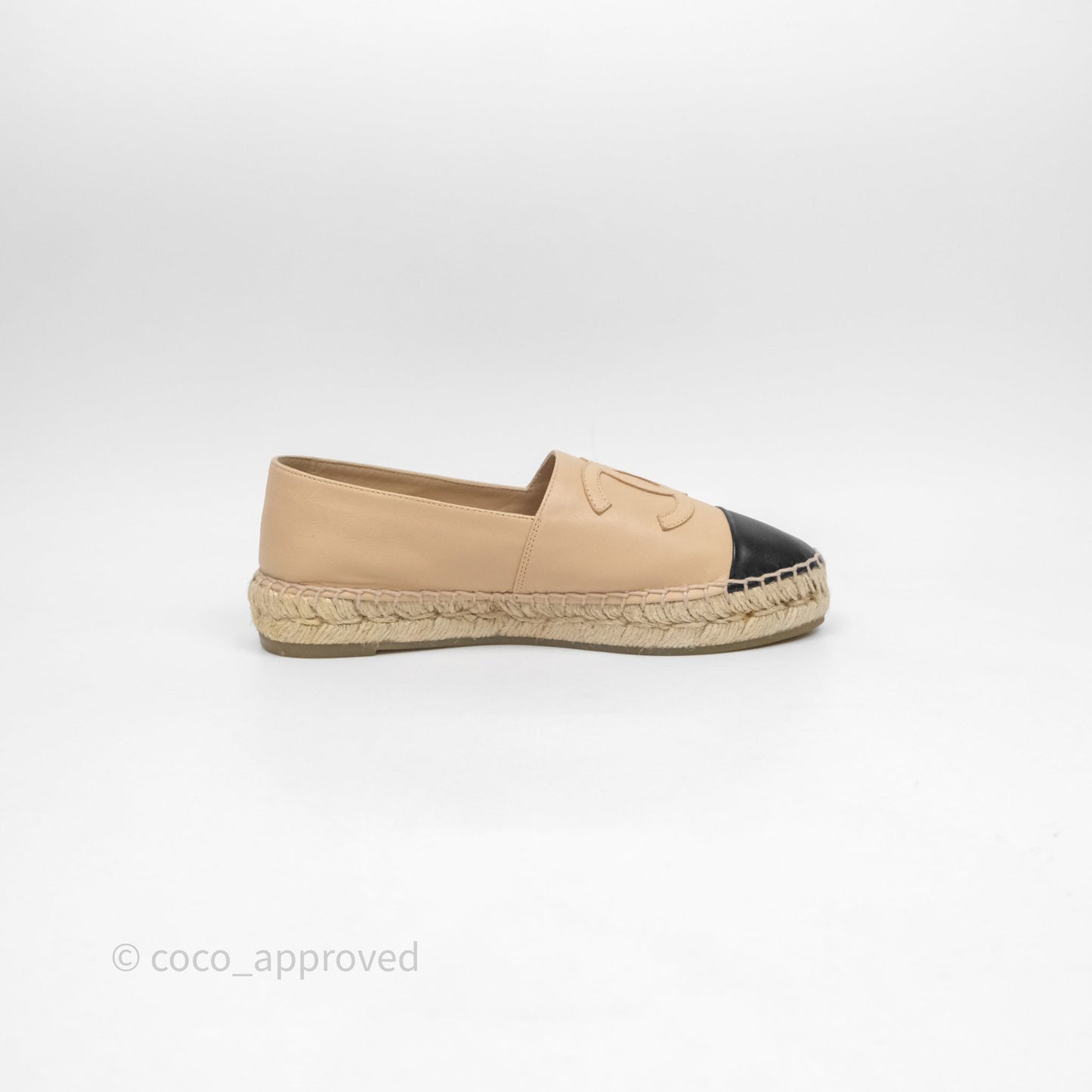 Chanel CC Espadrilles Beige Black Lambskin Size 36