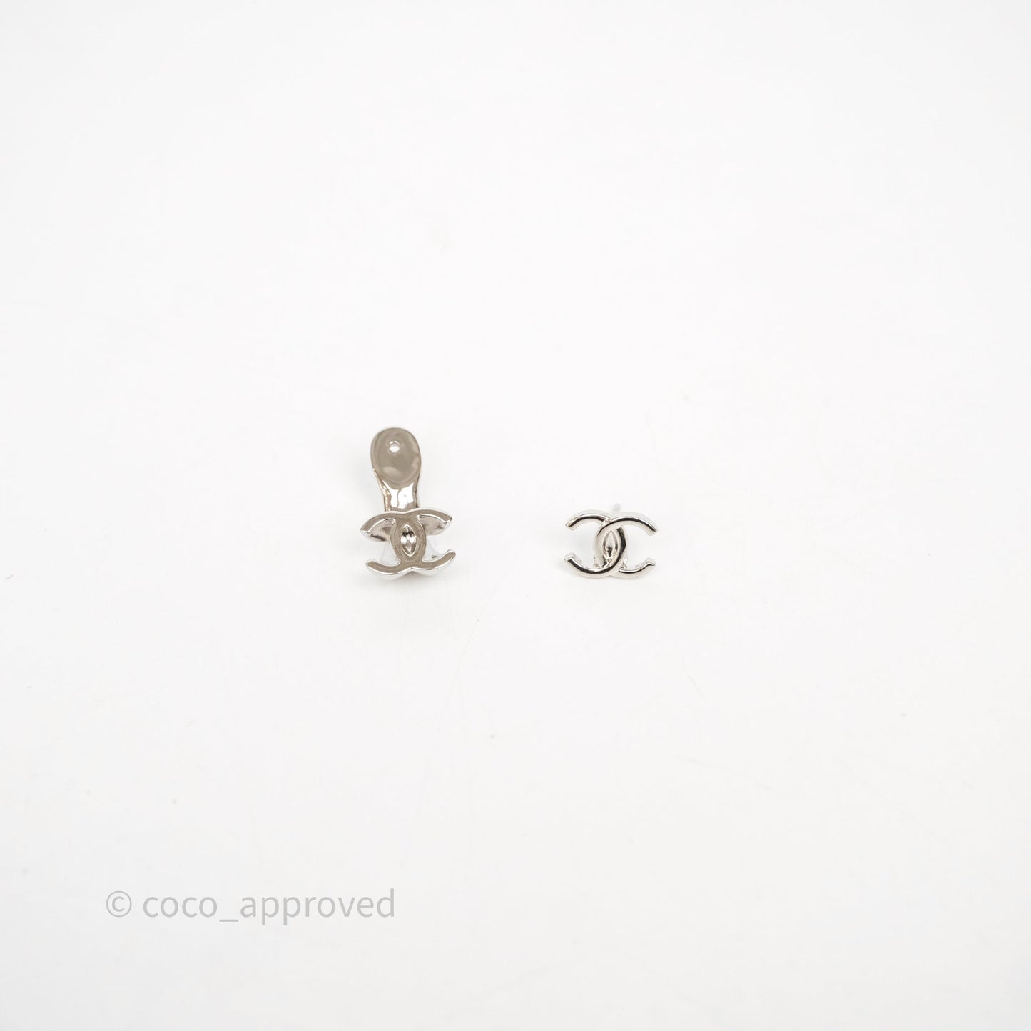 Chanel Double CC Earrings Silver Tone 26S