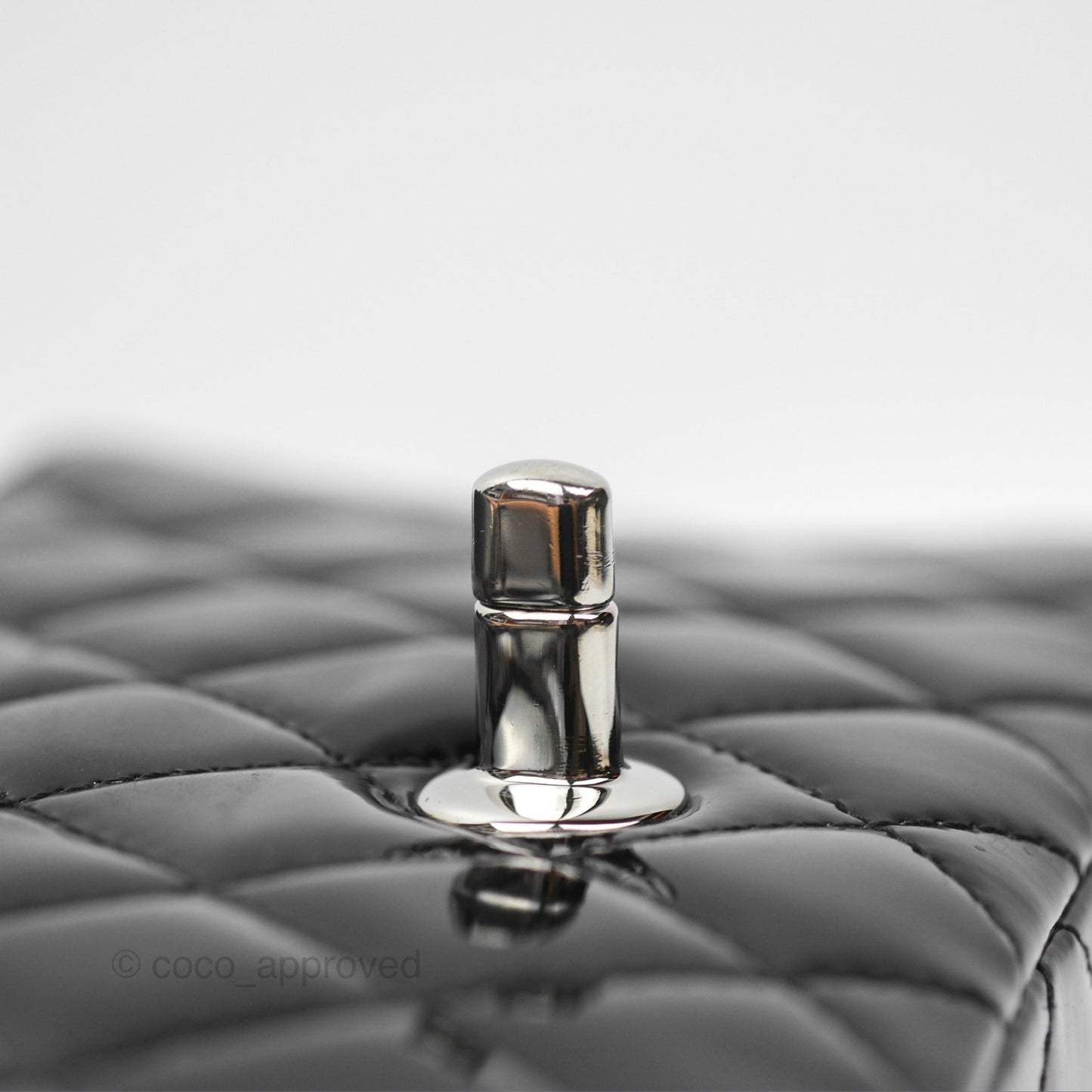 Chanel Quilted Mini Rectangular Flap Black Patent Silver Hardware