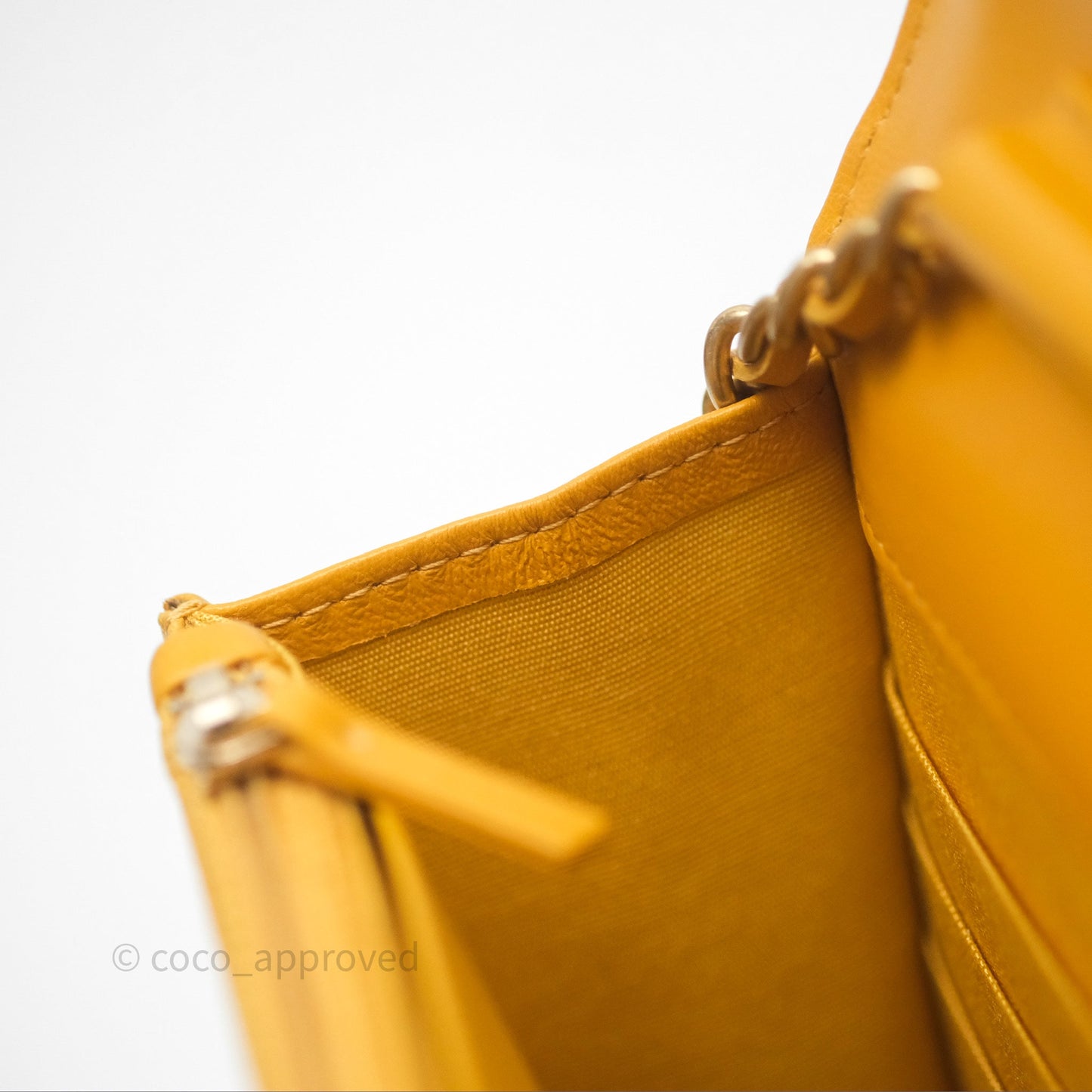 Chanel Quilted Classic Chain Around WOC Yellow Lambskin Aged Gold Hardware