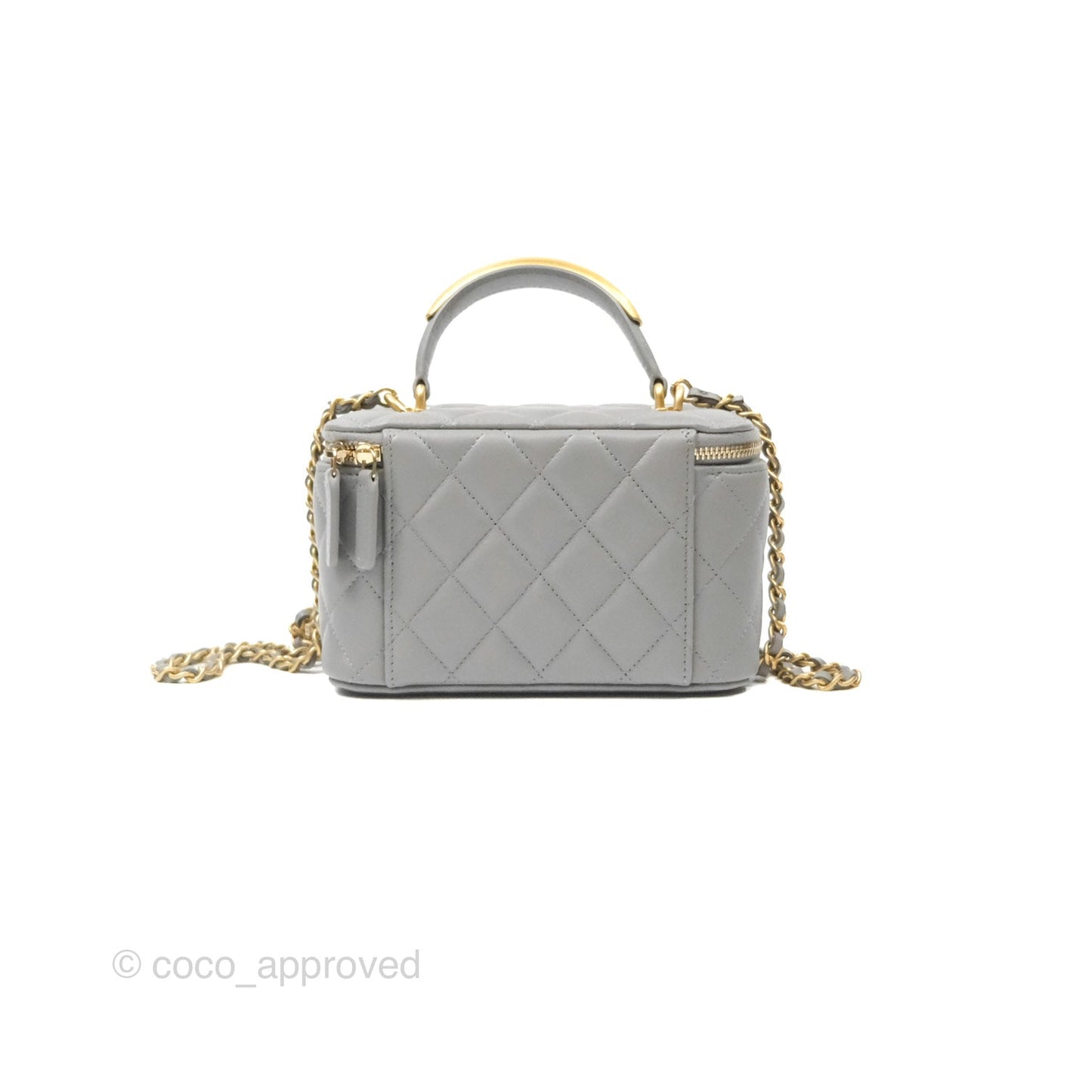 Chanel Vanity Rectangular Metal Top Handle Grey Lambskin Aged Gold Hardware