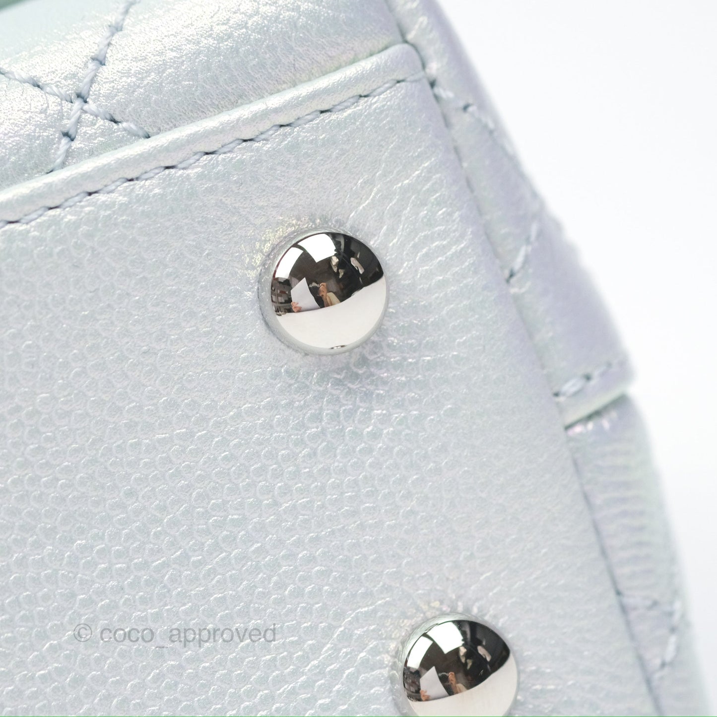 Chanel Mini Coco Handle Quilted Iridescent Light Blue Caviar Rainbow Hardware 21K
