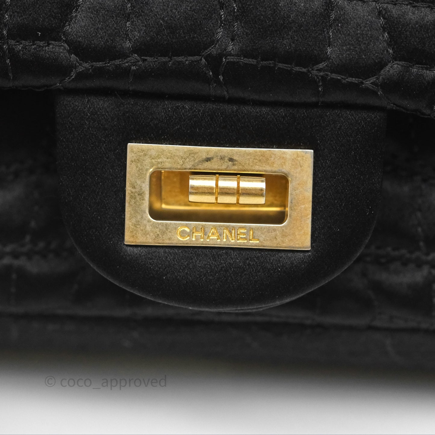 Chanel 2.55 Reissue East West Double Flap Black Satin Croc Aged Gold Hardware
