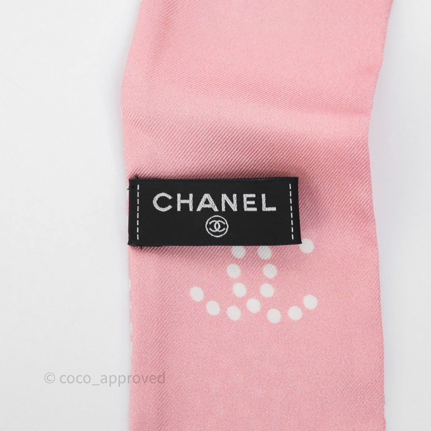 Chanel Logo Polka Dot Silk Twilly Pink White