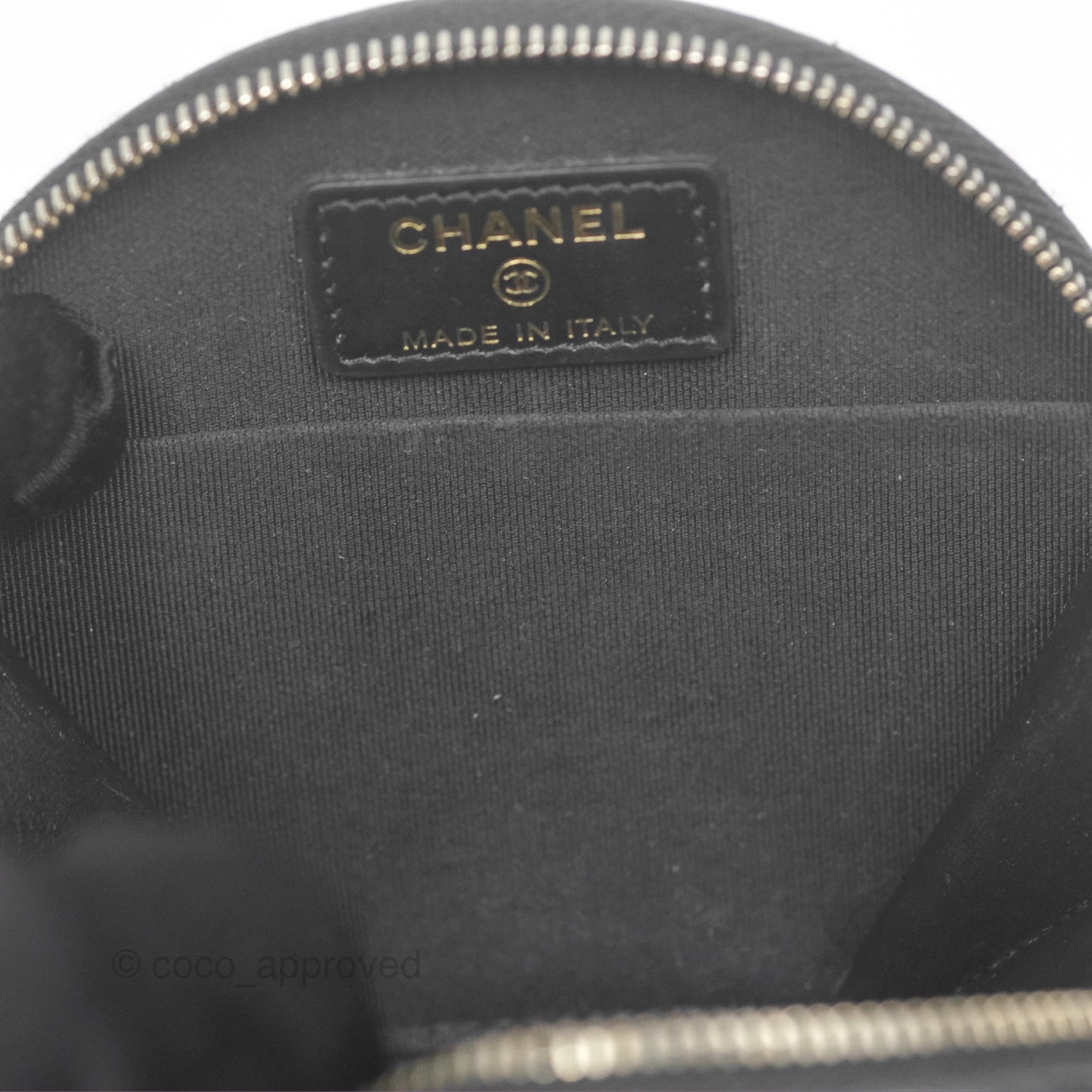 Chanel Mini Round Vanity Bag Handle With Care Black Caviar 22C