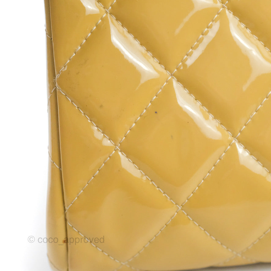 Chanel Quilted Clutch with Chain Beige Patent Silver Hardware