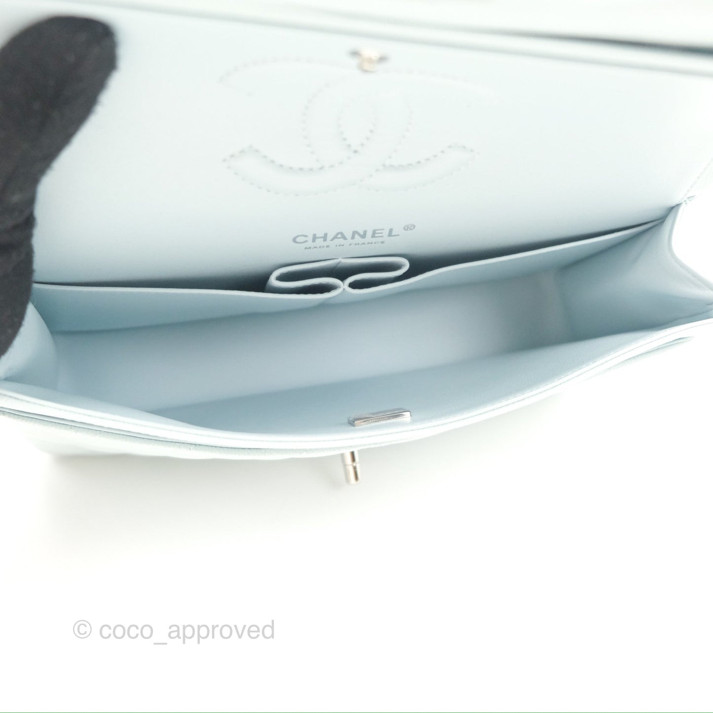 Chanel Medium Classic Flap Quilted Pale Blue Caviar Silver Hardware