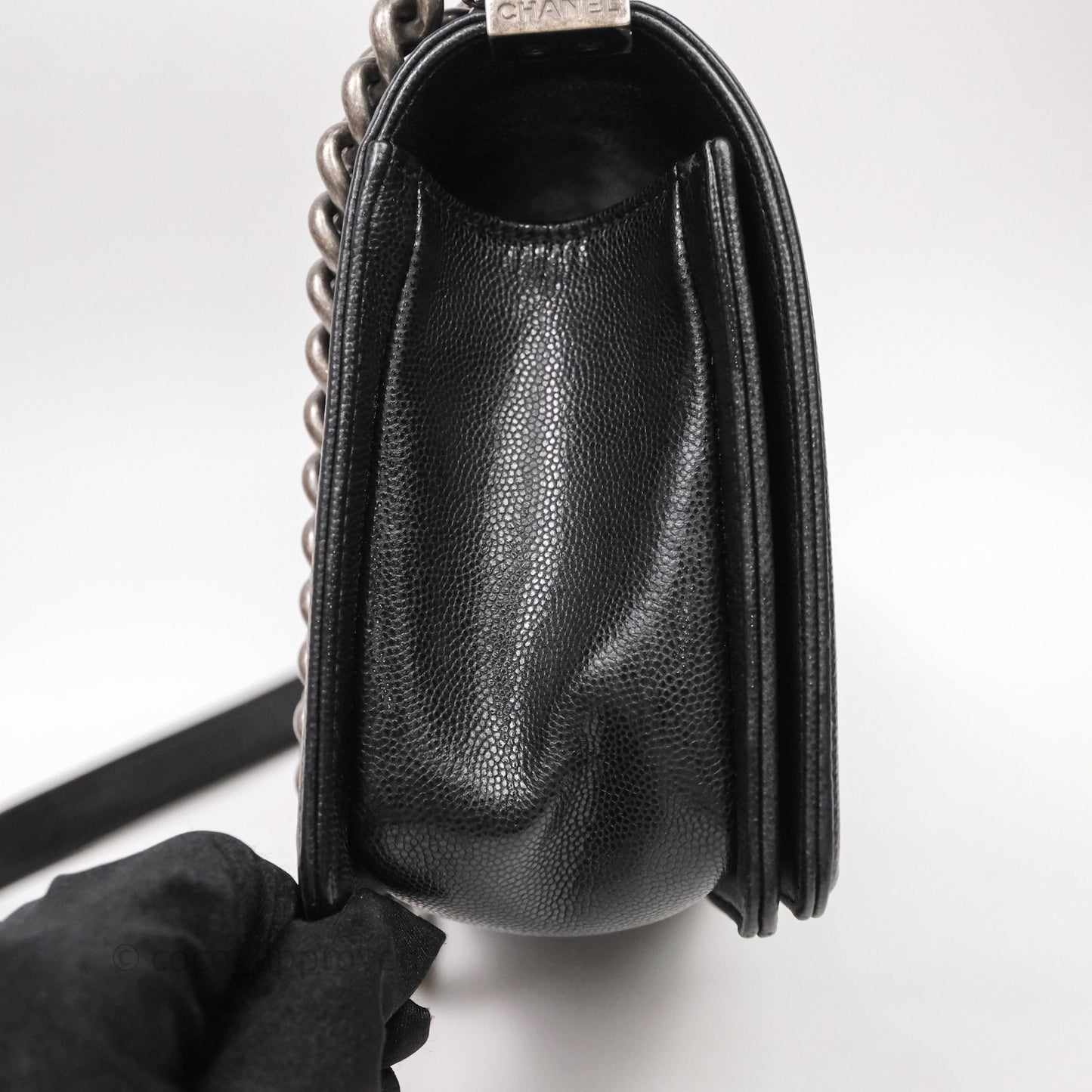 Chanel Medium Boy Chevron Black Caviar Ruthenium Hardware