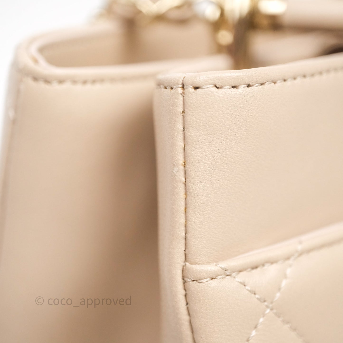 Chanel Quilted Top Handle Carry Chic Bag Beige Lambskin Gold Hardware