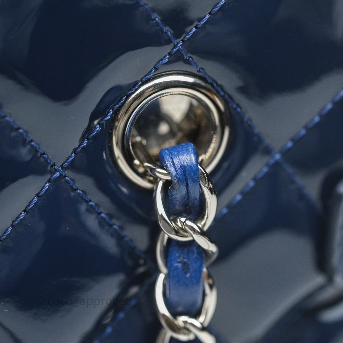 Chanel Quilted Bowling Tote Royal Blue Patent Silver Hardware