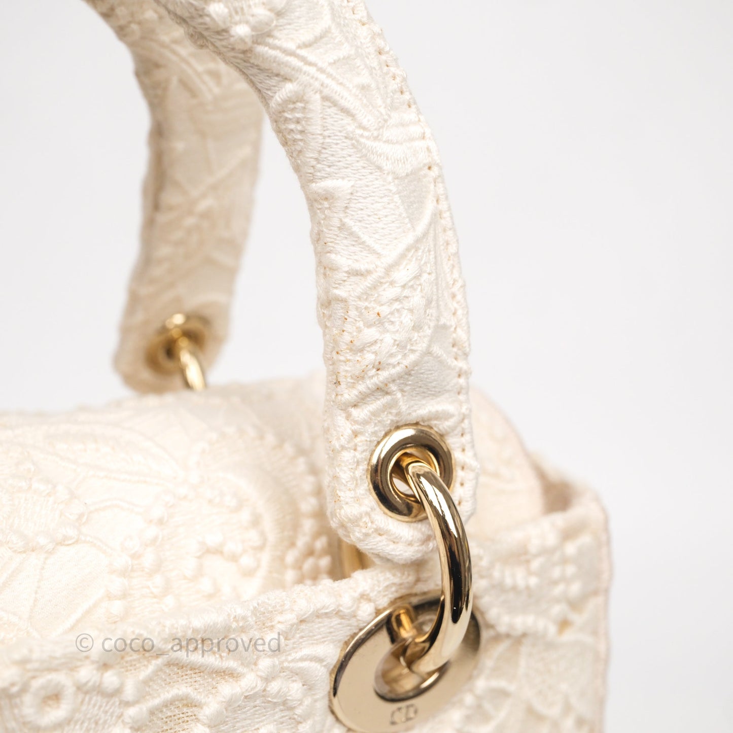 Christian Dior Lace Medium Lady Dior Ivory White Gold Hardware