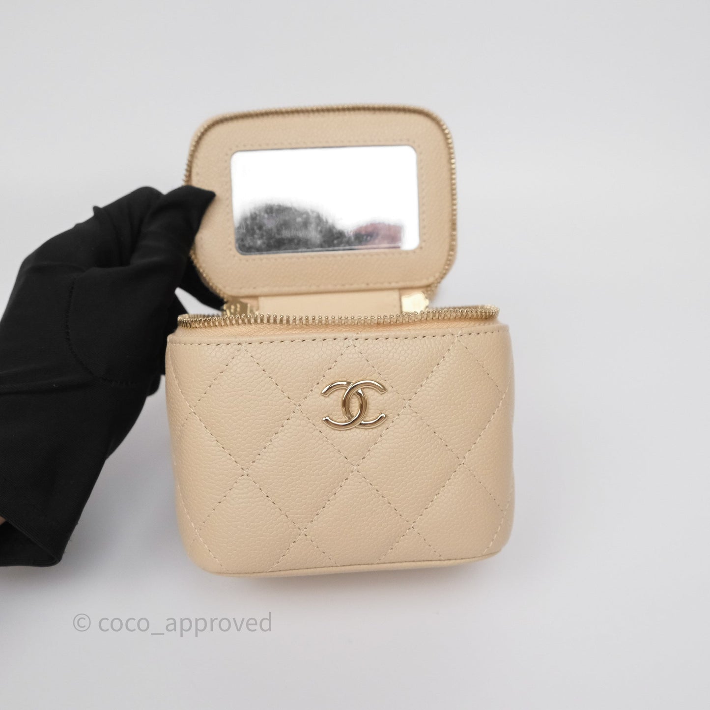 Chanel Mini Vanity With CC Chain Beige Caviar Gold Hardware
