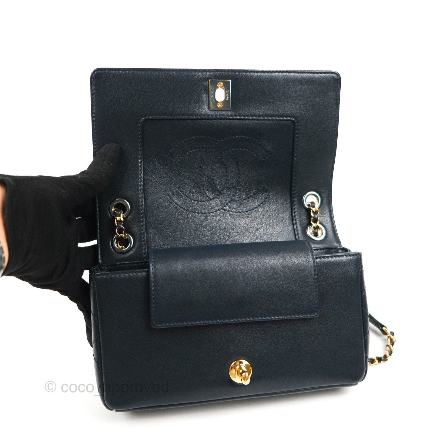 Chanel Small Vintage Mademoiselle Flap Navy Sheepskin Gold Hardware