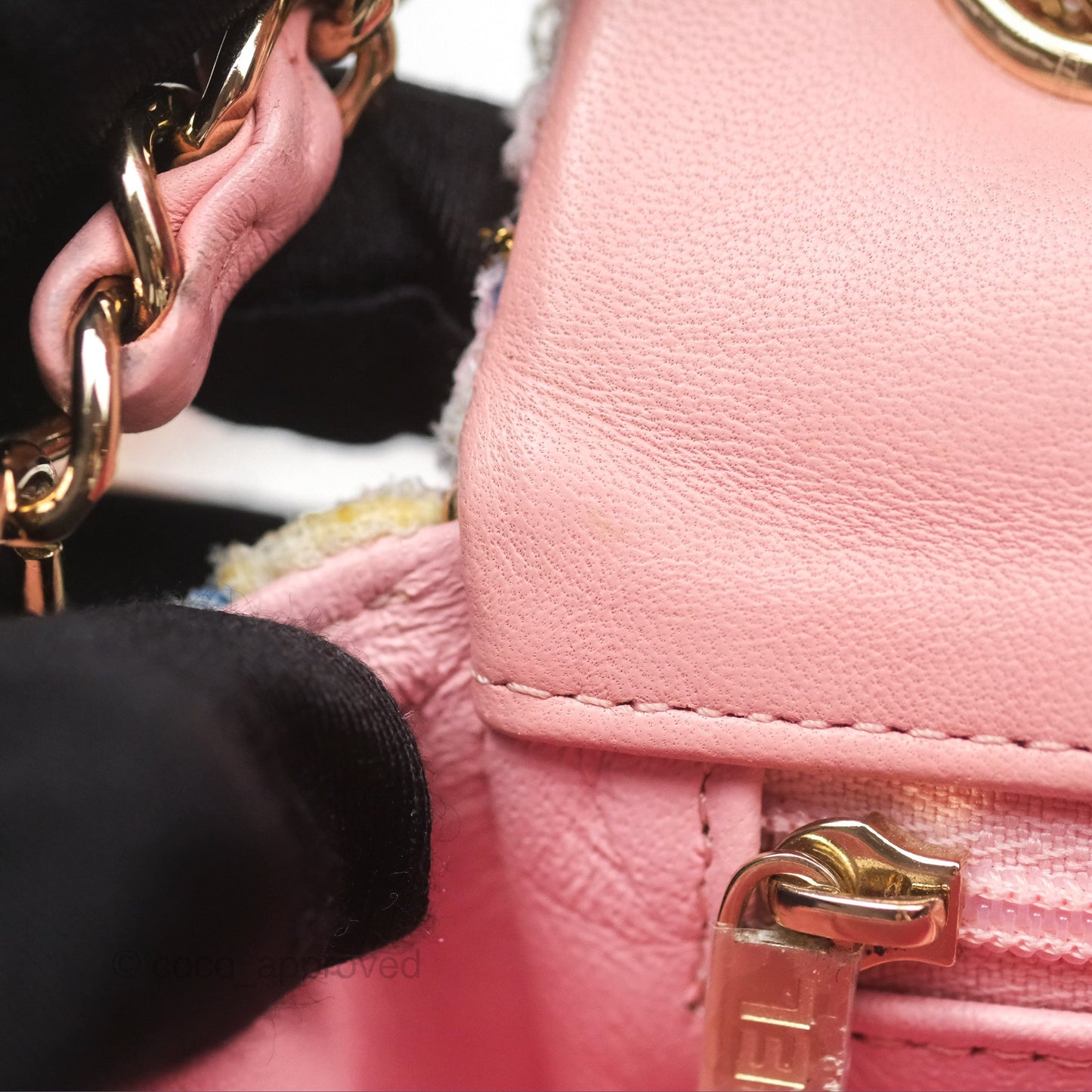 Chanel Mini Rectangular Flap Pink/ Blue/ Gold Tweed Gold Hardware