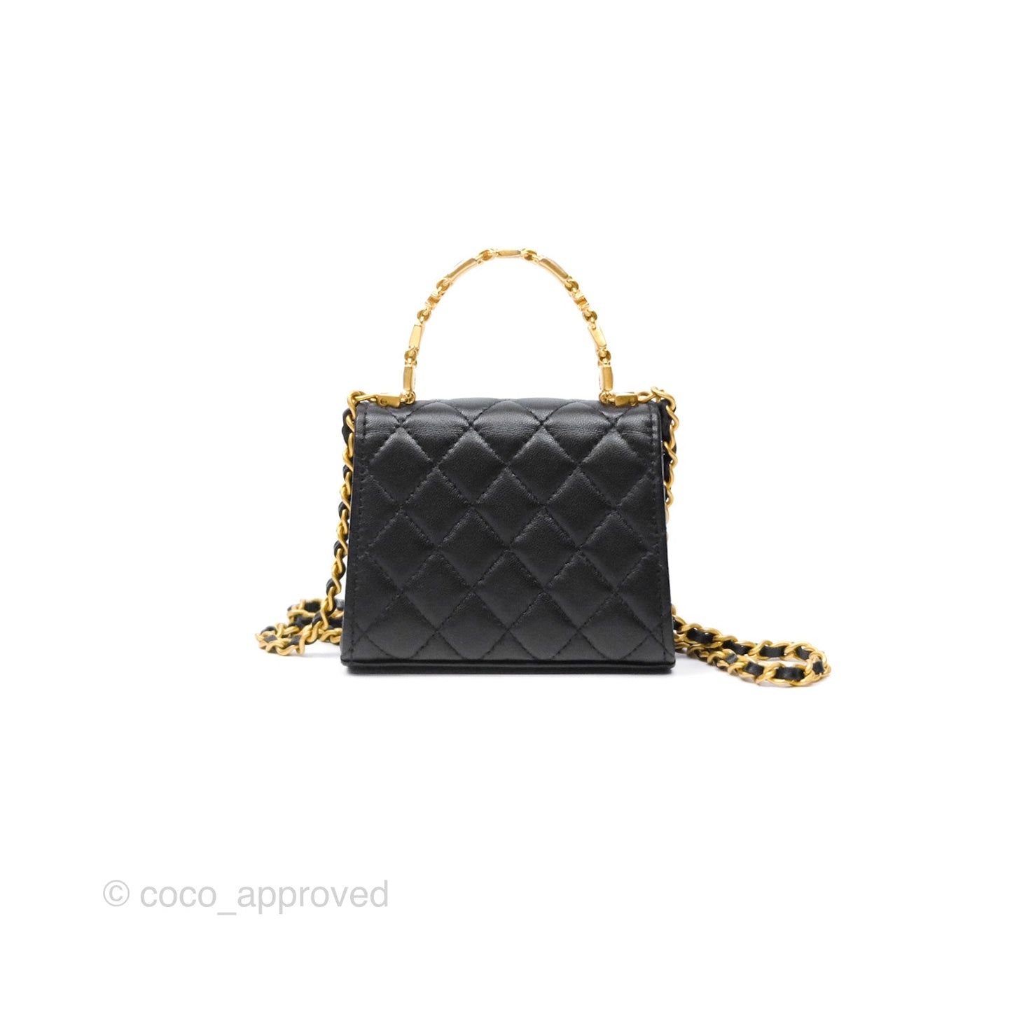 Chanel Mini Enamel Handle Clutch on Chain Black Lambskin Gold Hardware 22B
