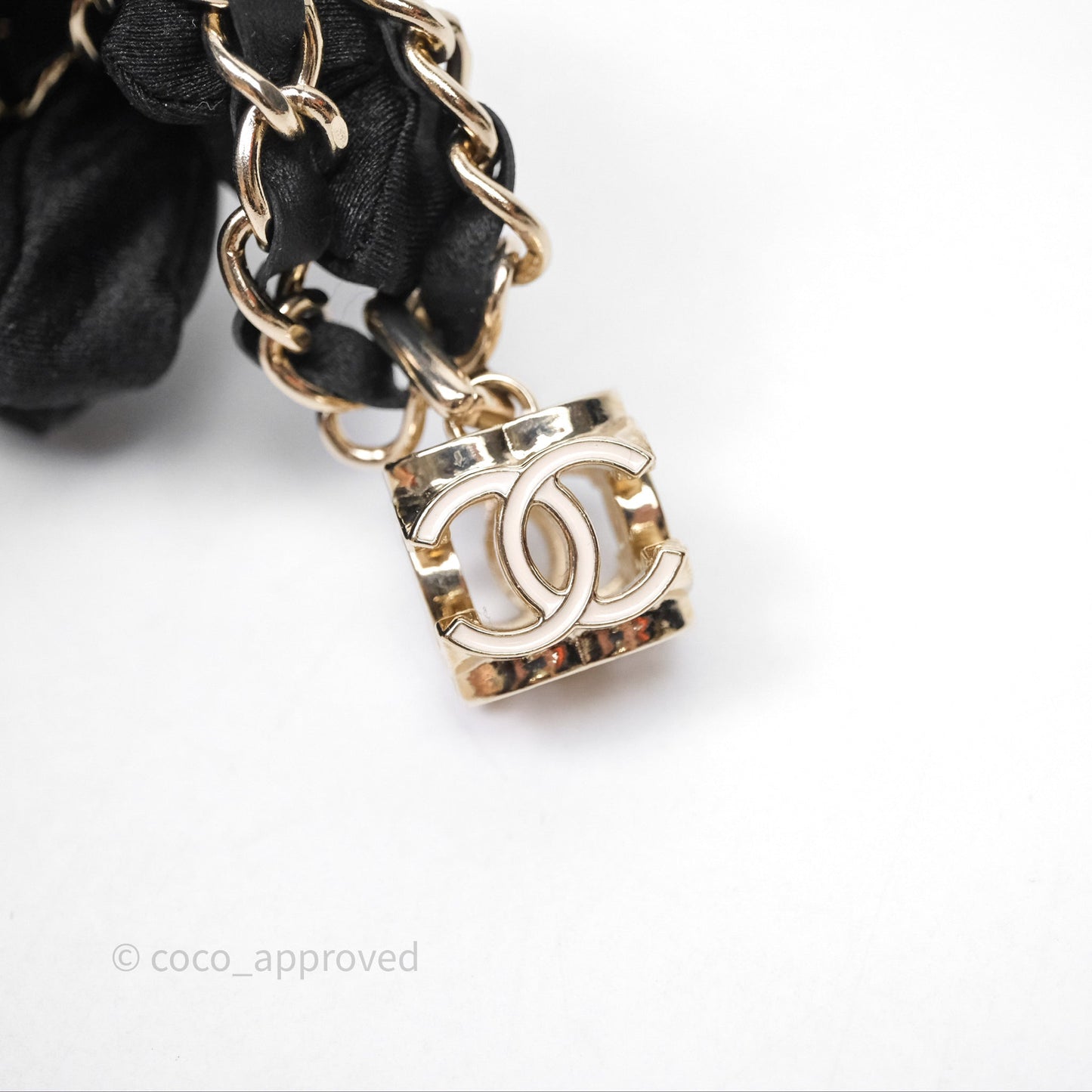 Chanel CC Black Leather Drop Necklace Gold Tone 22K