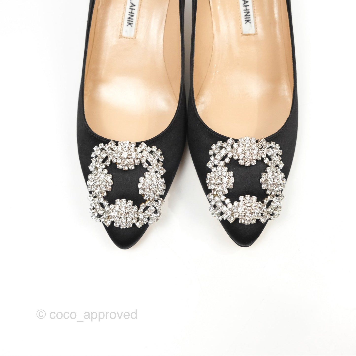 Manolo Blahnik Black Satin Hangisi Jewel Buckle Pumps Size 36.5