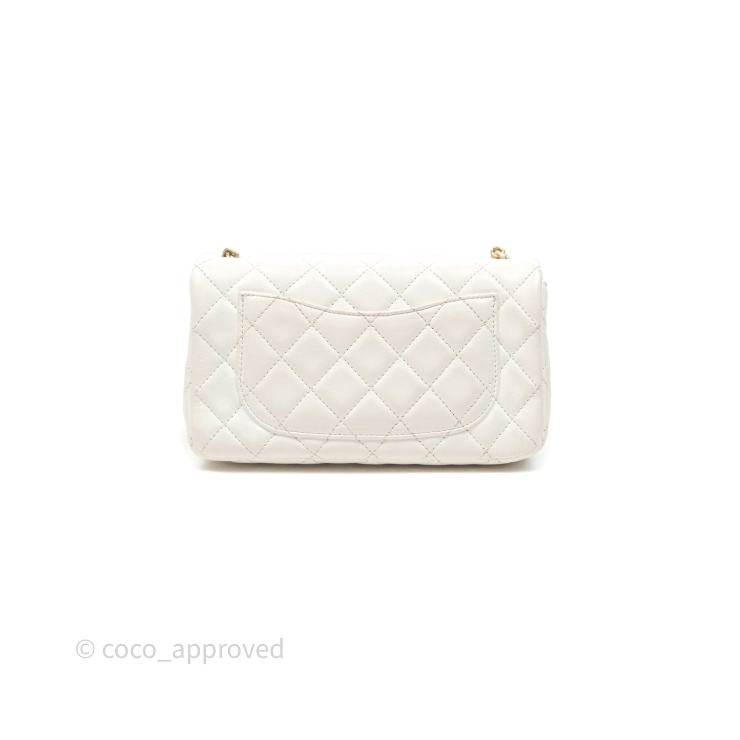 Chanel Mini Rectangular Pearl Crush Quilted White Lambskin Aged Gold Hardware
