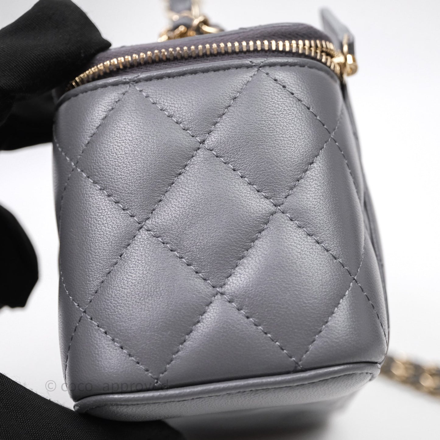 Chanel Vanity Rectangular Top Handle Grey Lambskin Gold Hardware