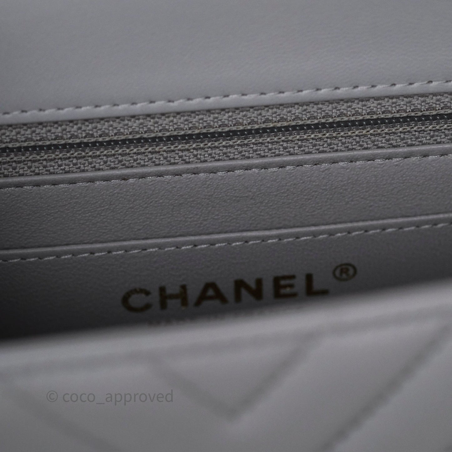 Chanel Mini Square Flap Chevron Grey Lambskin Gold Hardware