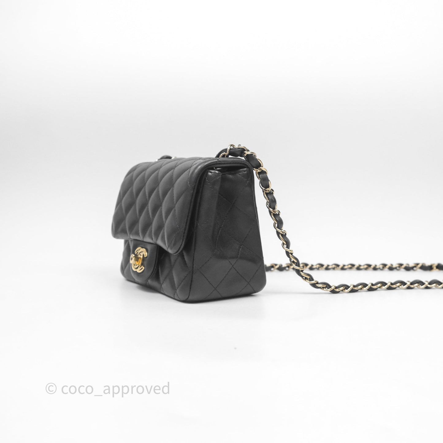 Chanel Mini Square Quilted Black Lambskin Gold Hardware