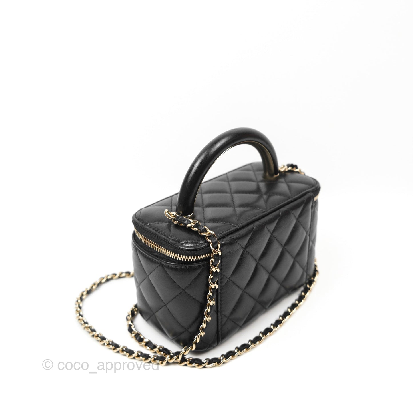 Chanel Top Handle Vanity Rectangular Black Lambskin Gold Hardware
