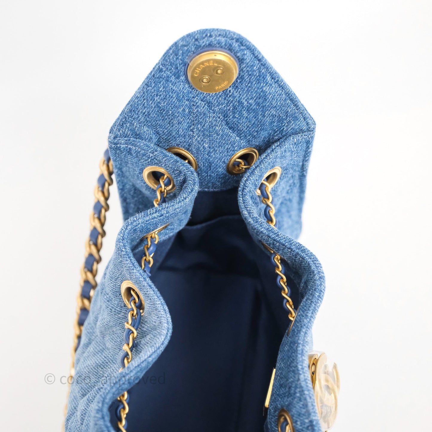 Chanel 25 Mini Washed Denim Aged Gold Hardware
