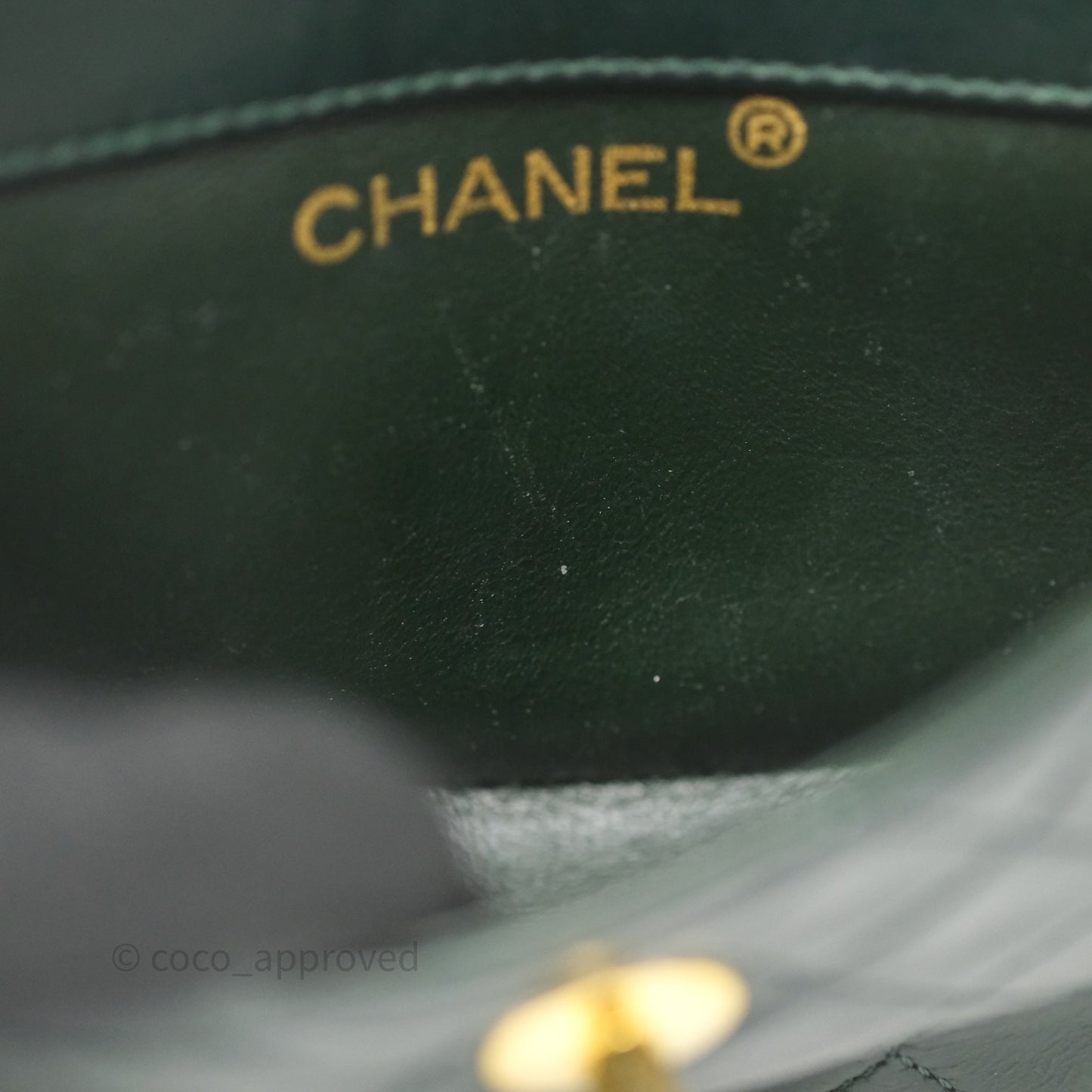 Chanel Vintage Mini Flap Bag Dark Green Lambskin Gold Hardware