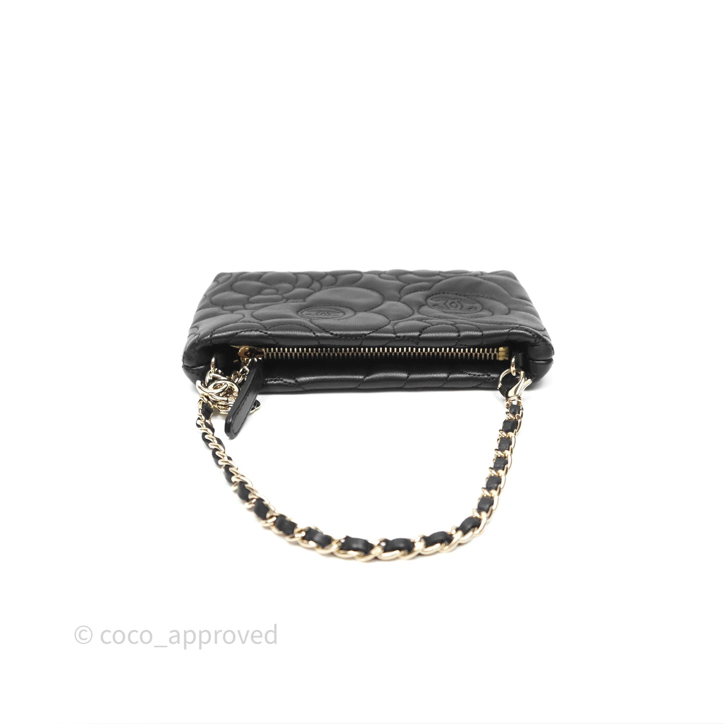 Chanel Camellia Pochette Clutch Black Lambskin Gold Hardware