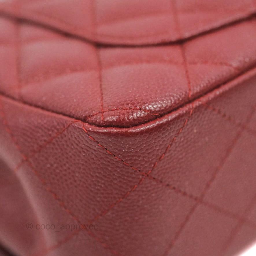 Chanel Classic Quilted Mini Rectangular Flap Iridescent Burgundy Caviar Aged Gold Hardware