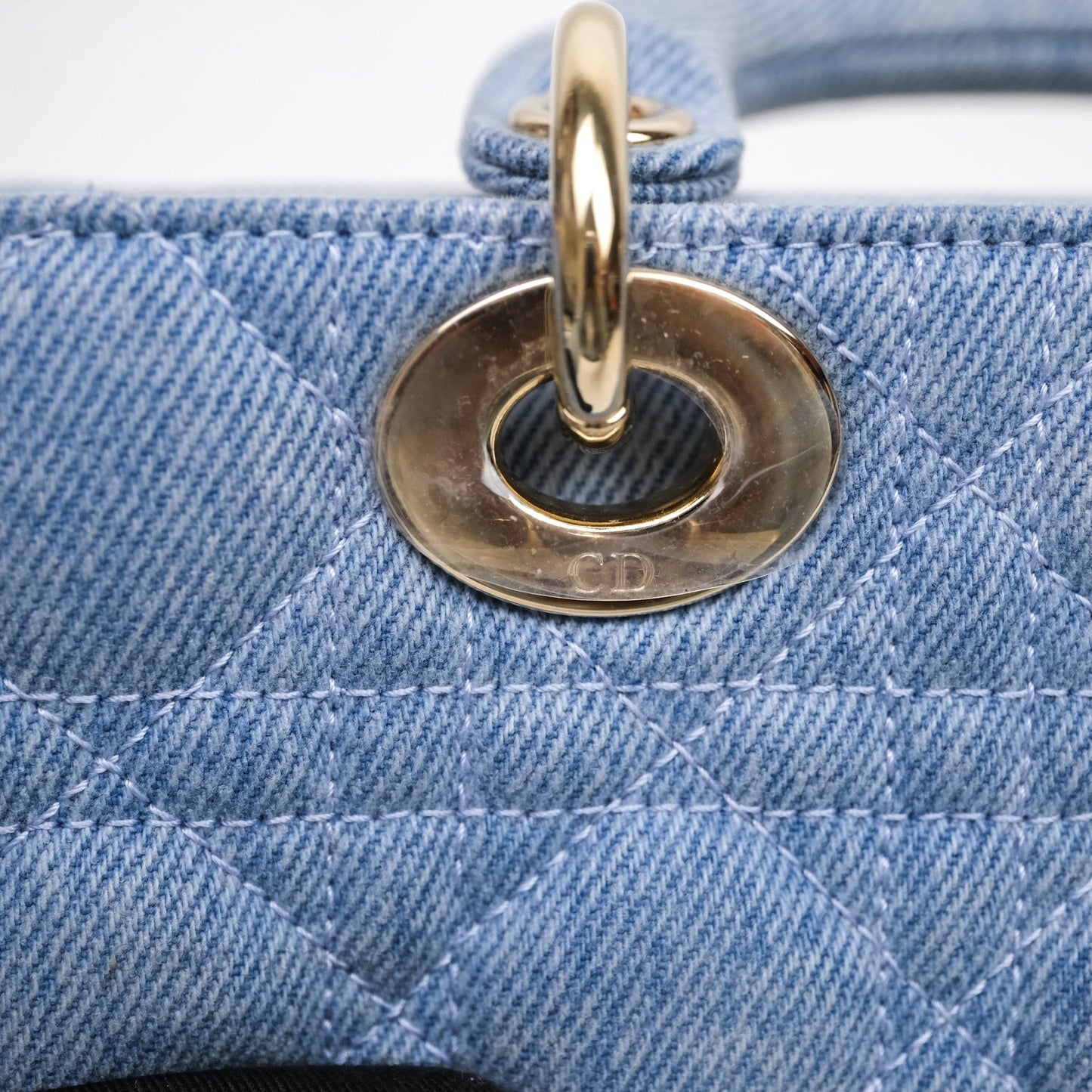 Christian Dior Small Lady D-Joy Bag Washed Blue Denim Cannage Gold Hardware