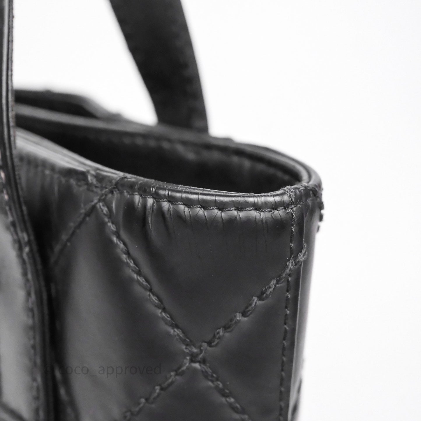 Chanel Vintage Quilted CC Tote Bag Matte Black Calfskin Gold Hardware