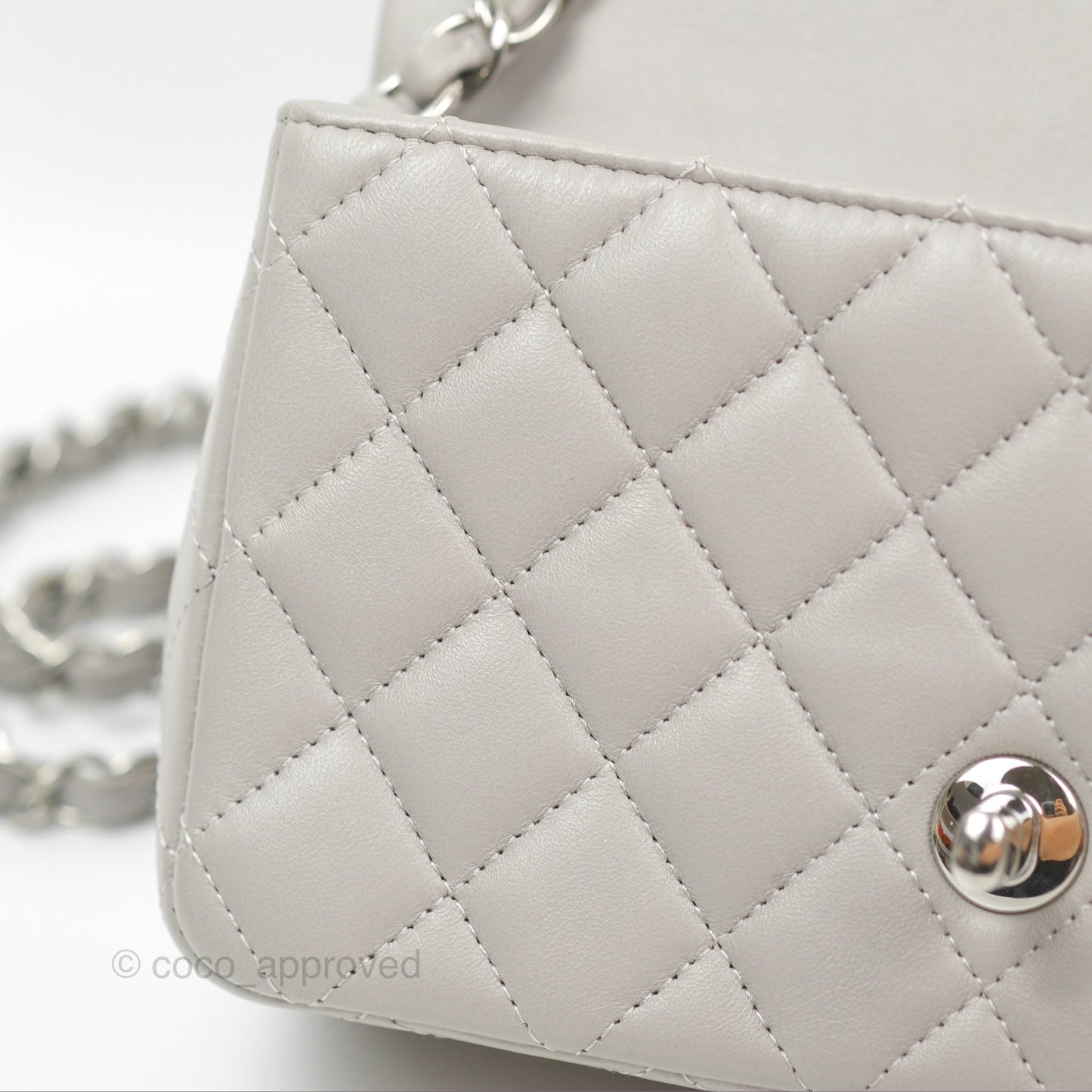 Chanel Quilted Mini Rectangular Grey Lambskin Silver Hardware