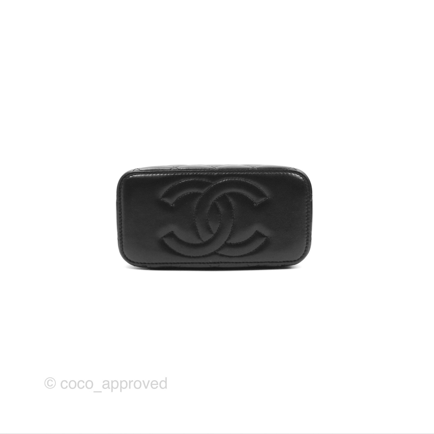 Chanel Vanity with Double Chain Black Shiny Crumpled Calfskin Gold Hardware 23S