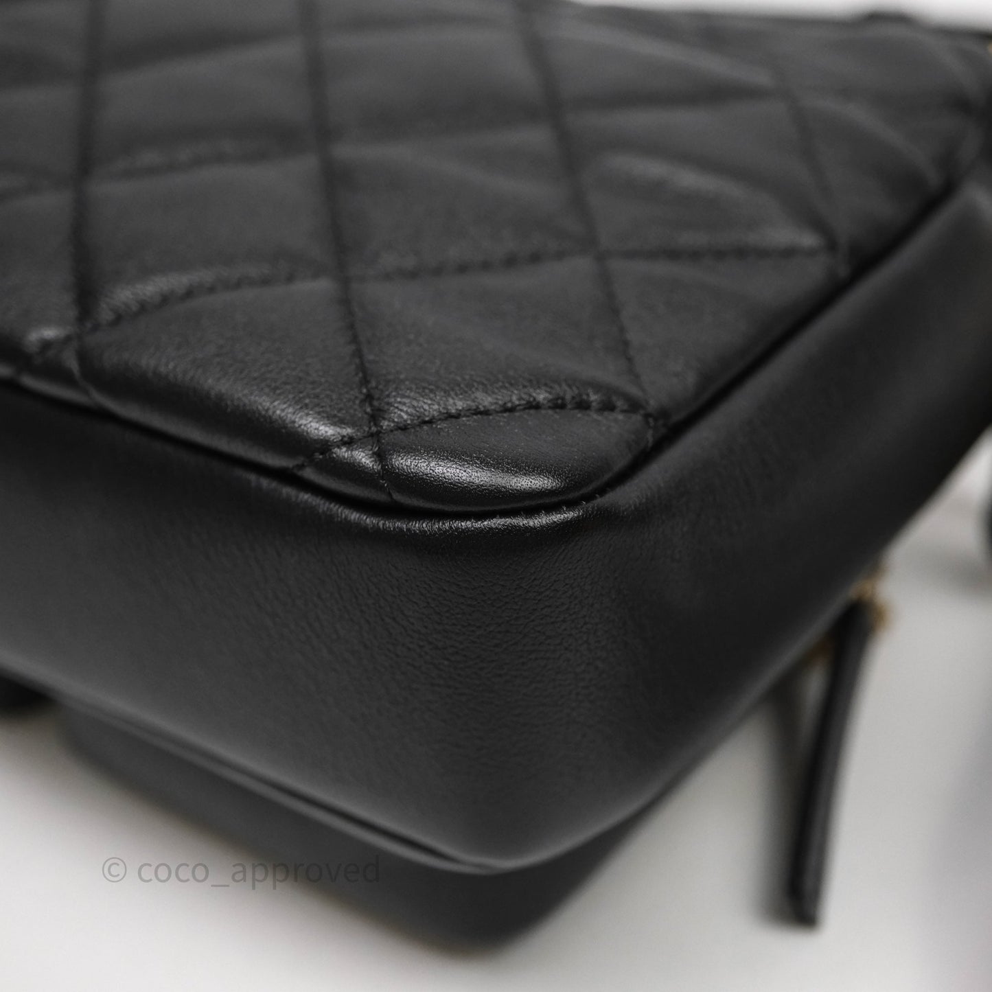 Chanel Small Camera Case Quilted Black Calfskin Aged Gold Hardware 22C