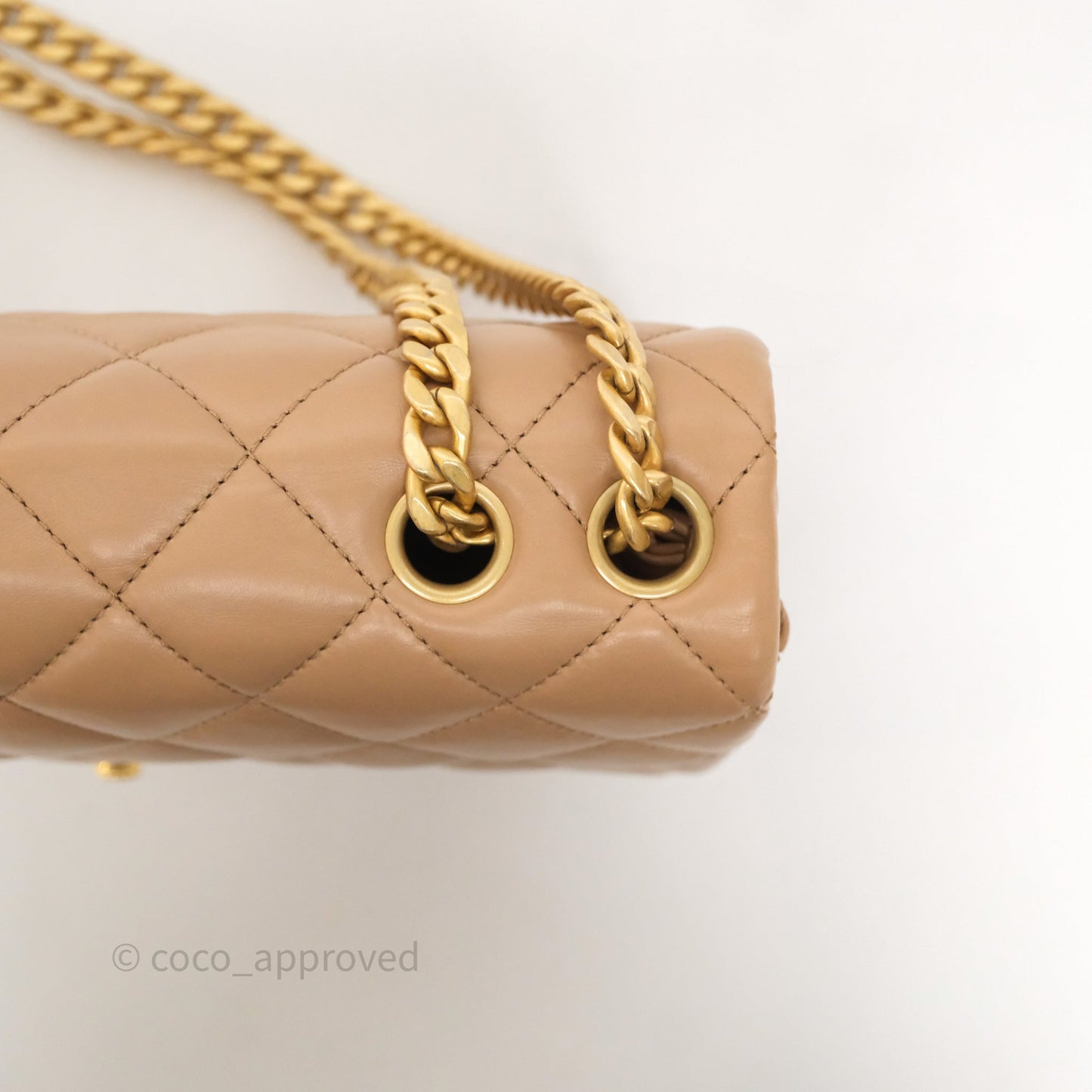 Chanel Medium All Slide Adjustable Chain Flap Bag Beige Lambskin Aged Gold Hardware