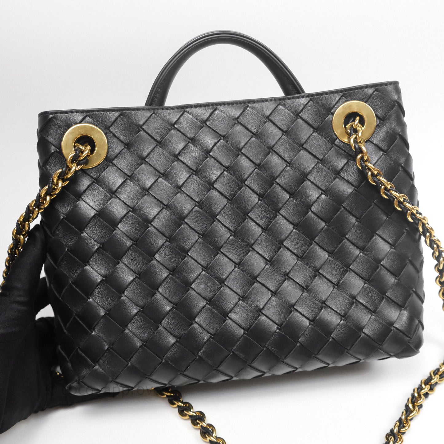 Bottega Veneta Small Andiamo Bag Black Intrecciato Lambskin