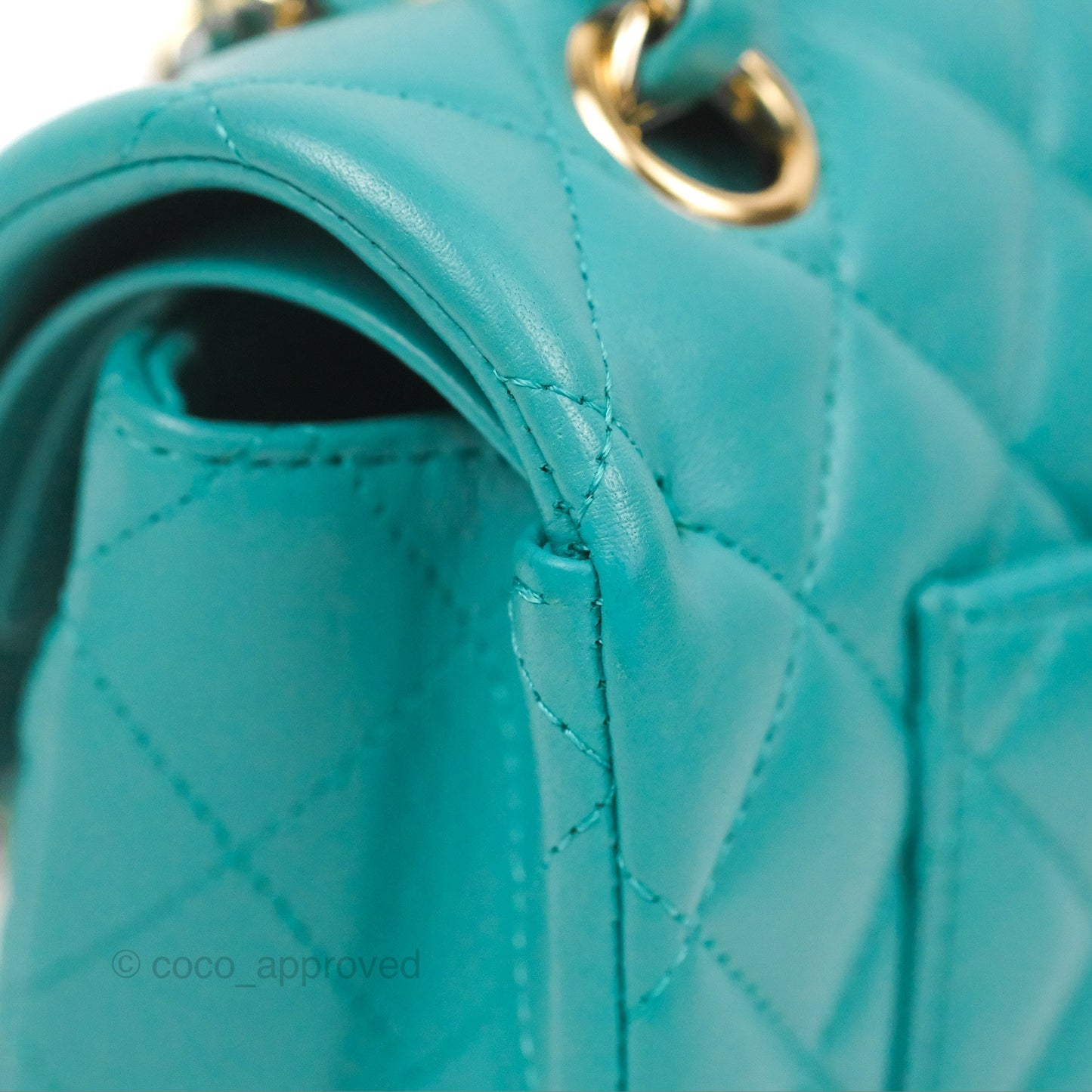 Chanel Small Classic Quilted Flap Turquoise Lambskin Gold Hardware