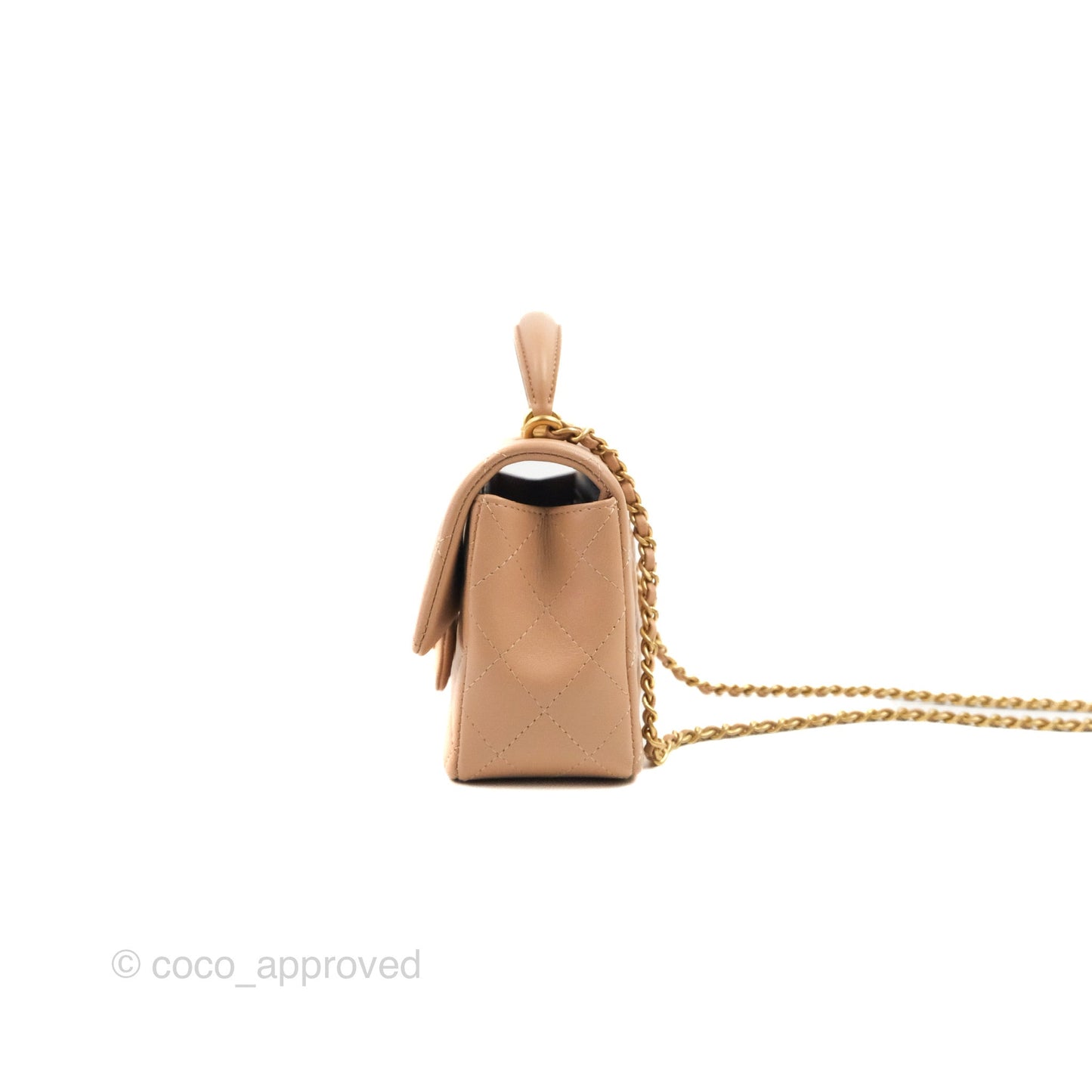 Chanel Top Handle Mini Rectangular Flap Bag Beige Lambskin Gold Hardware