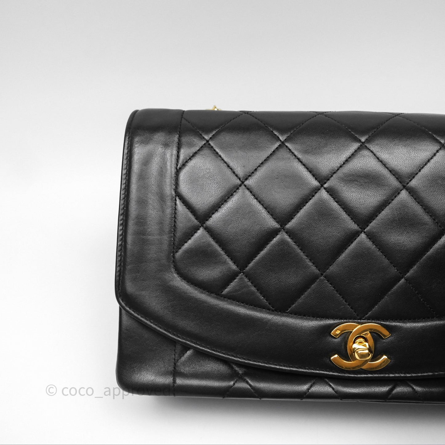 Chanel Medium Vintage Quilted Classic Diana Flap Bag Black Lambskin 24K Gold Hardware