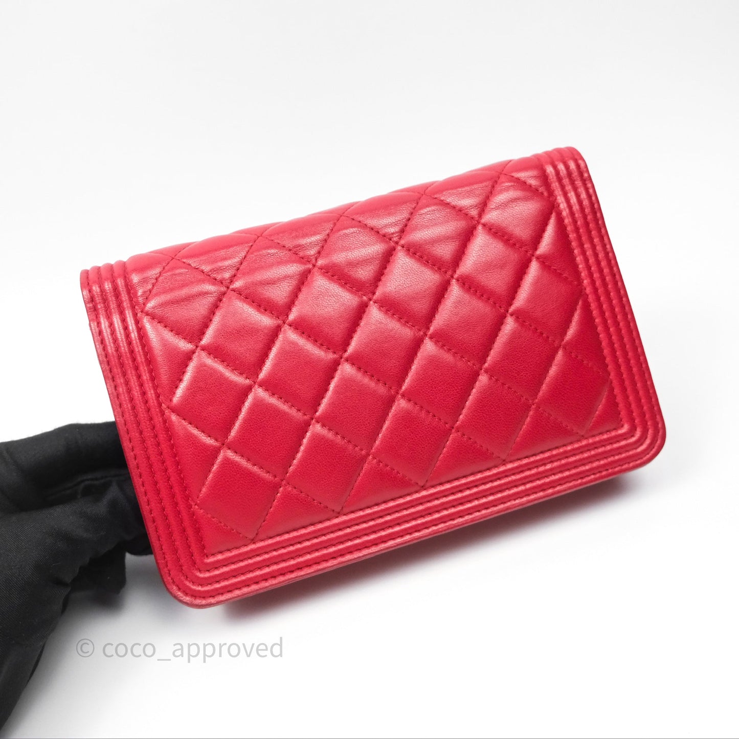 Chanel Boy Wallet on Chain WOC Red Lambskin Ruthenium Hardware