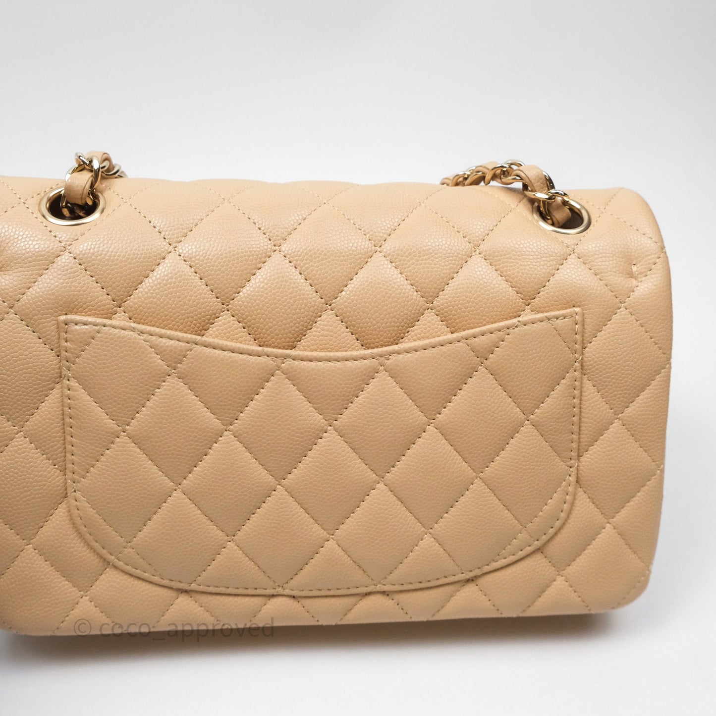 Chanel Classic Small S/M Quilted Flap Beige Caviar Gold Hardware