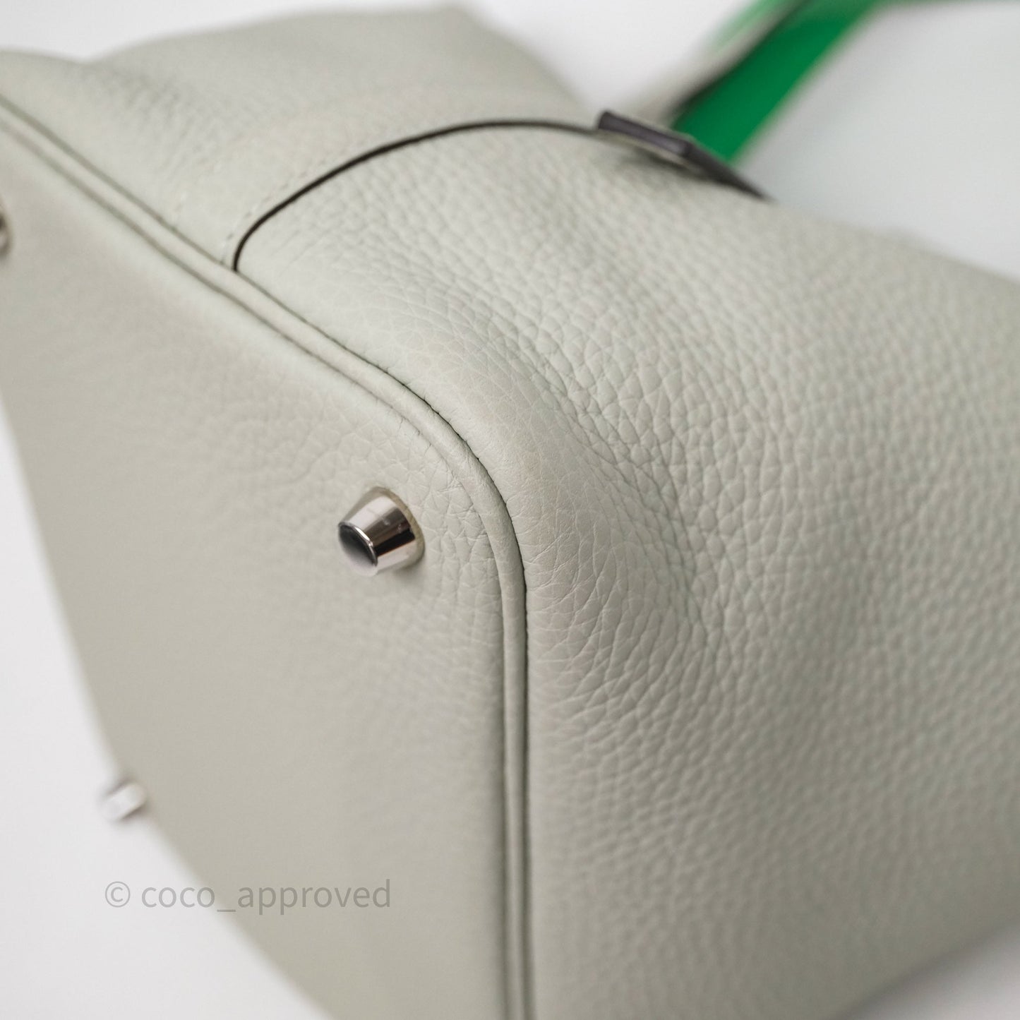 Hermes Picotin 18 Gris Neve/Vert 0V Comics Clemence Palladium Hardware
