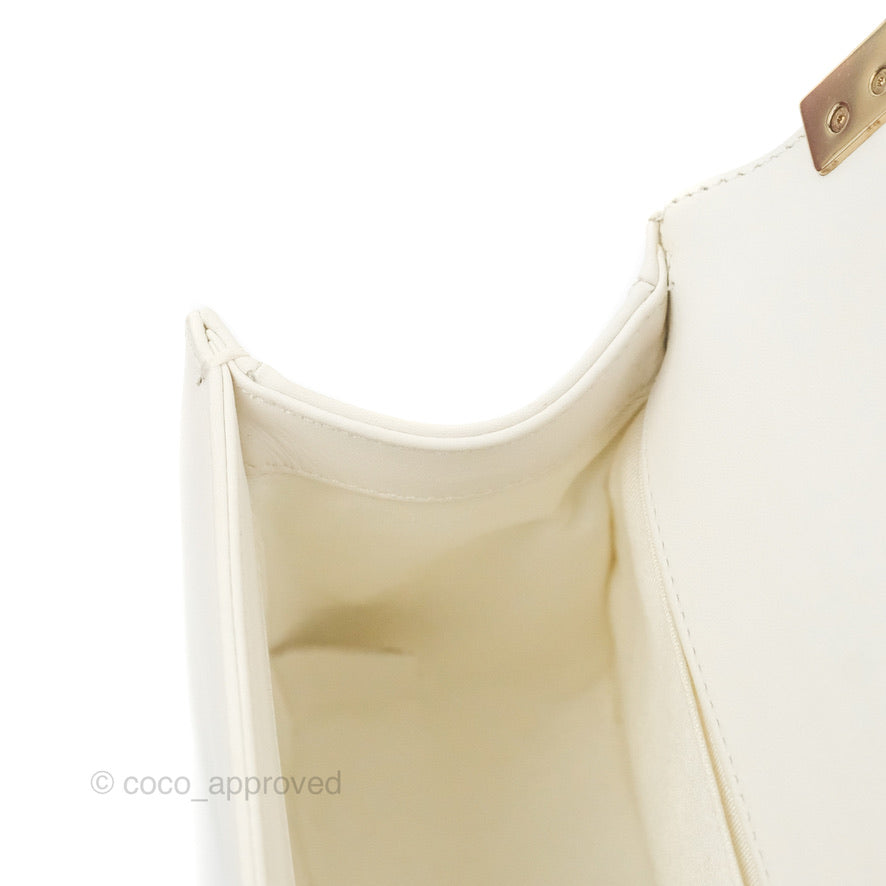 Chanel Medium Boy Bag White Calfskin Gold Hardware
