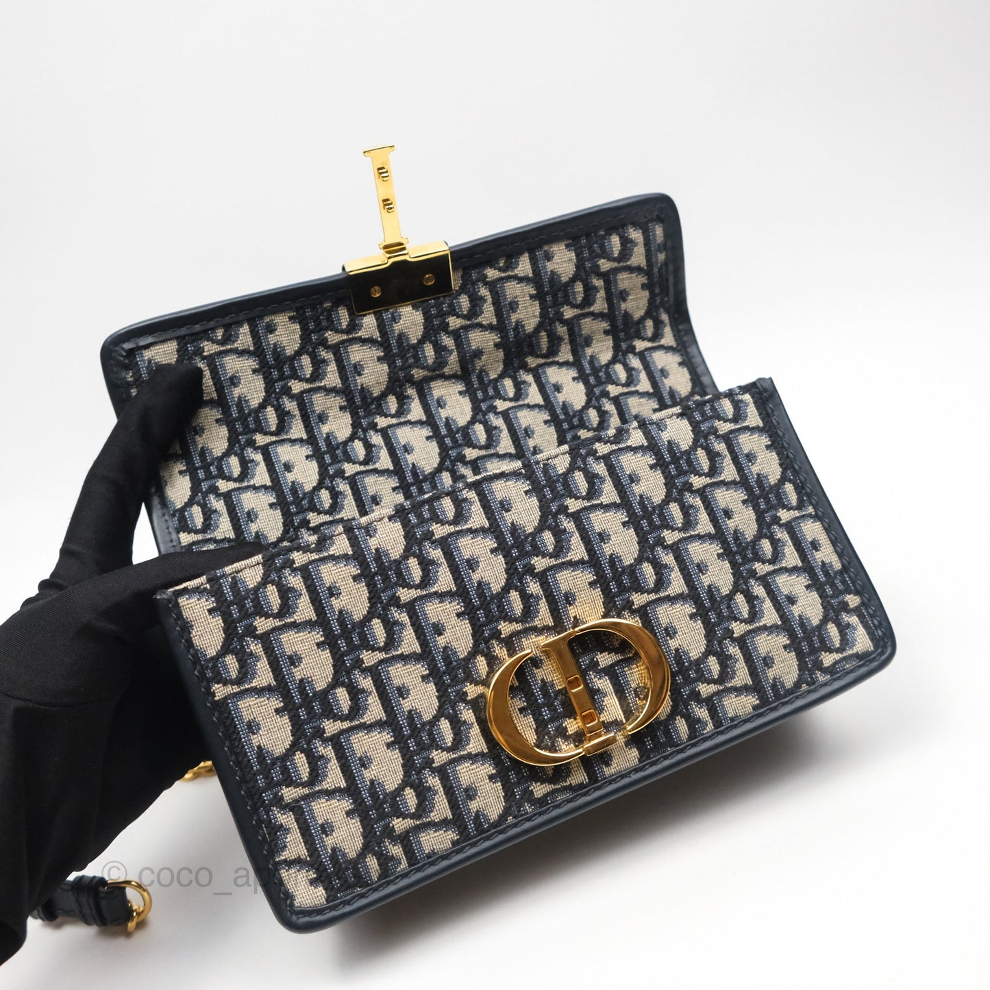 Dior 30 Montaigne East-West Bag With Chain Blue Dior Oblique Jacquard