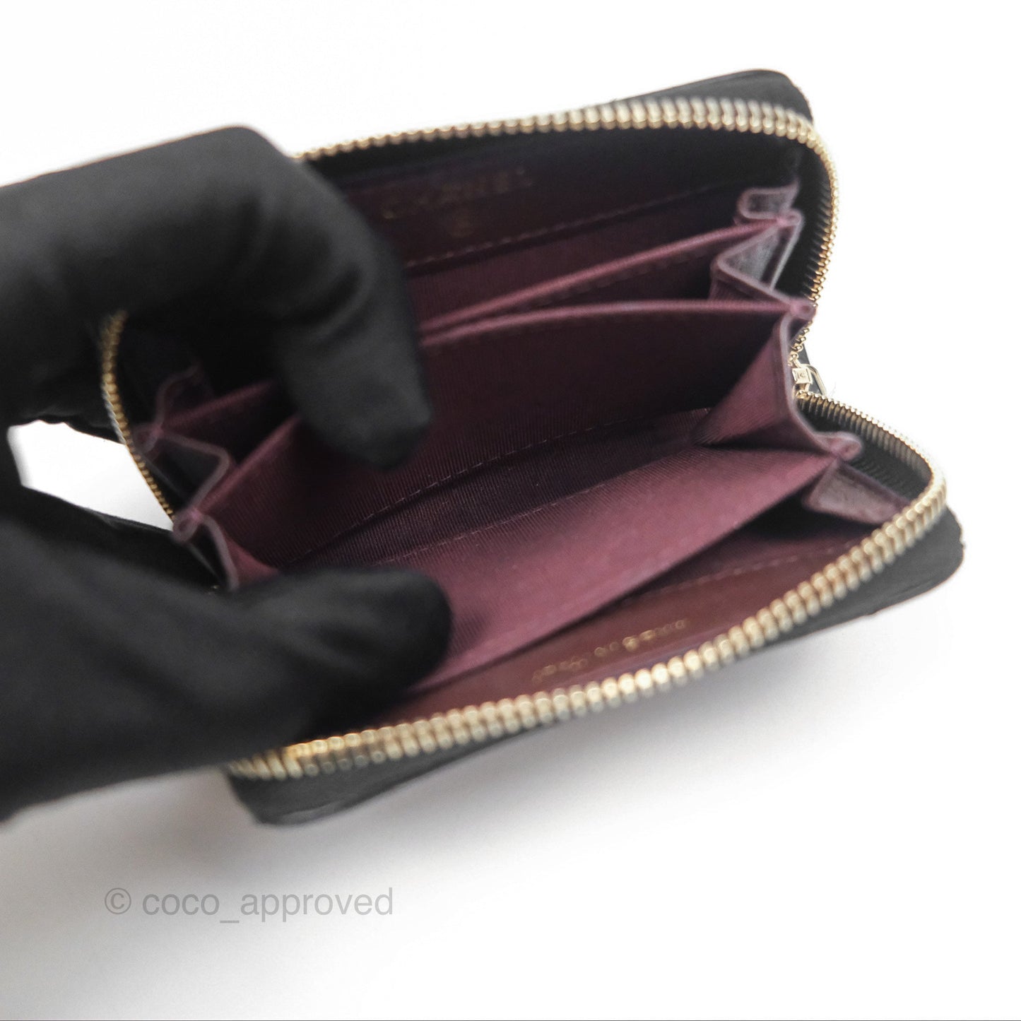 Chanel Chevron Zipped Coin Purse Black Lambskin Gold Hardware