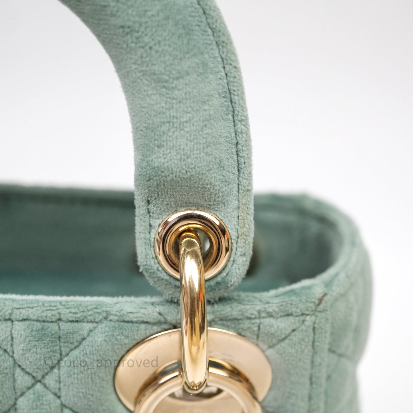 Christian Dior Mini Lady Dior Green Suede Cannage Gold Hardware