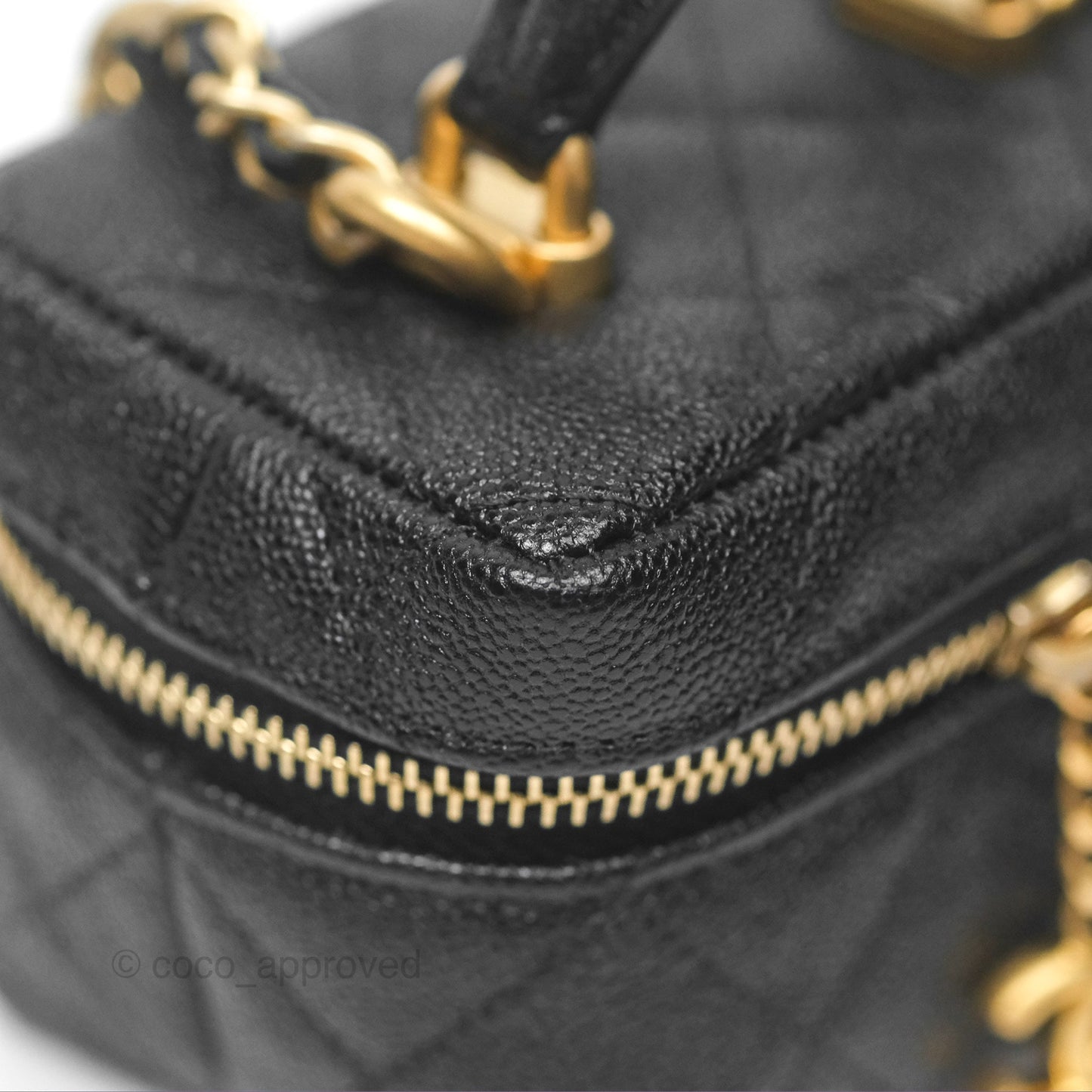 Chanel Quilted Mini Top Handle Vanity With Chain Black Caviar Aged Gold Hardware
