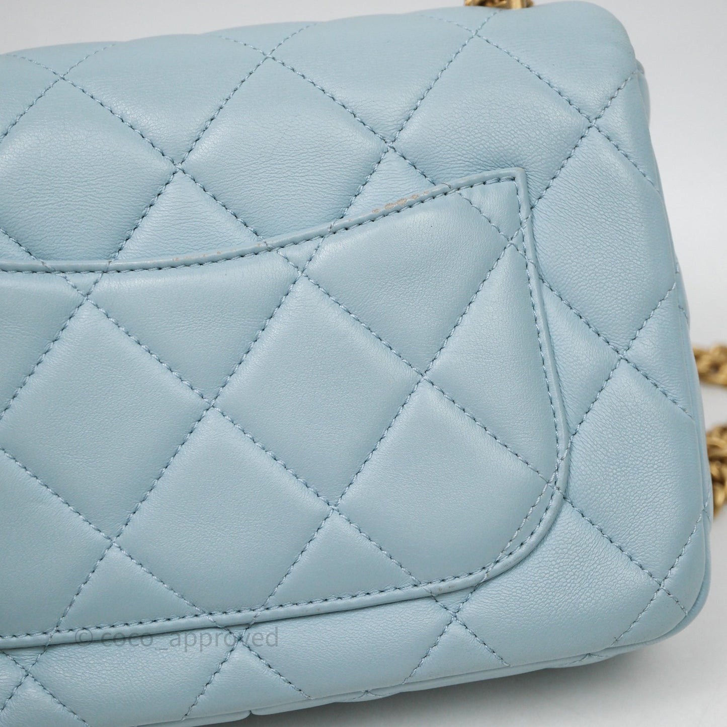 Chanel Quilted Enamel Pending CC Small Square Flap Baby Blue Lambskin